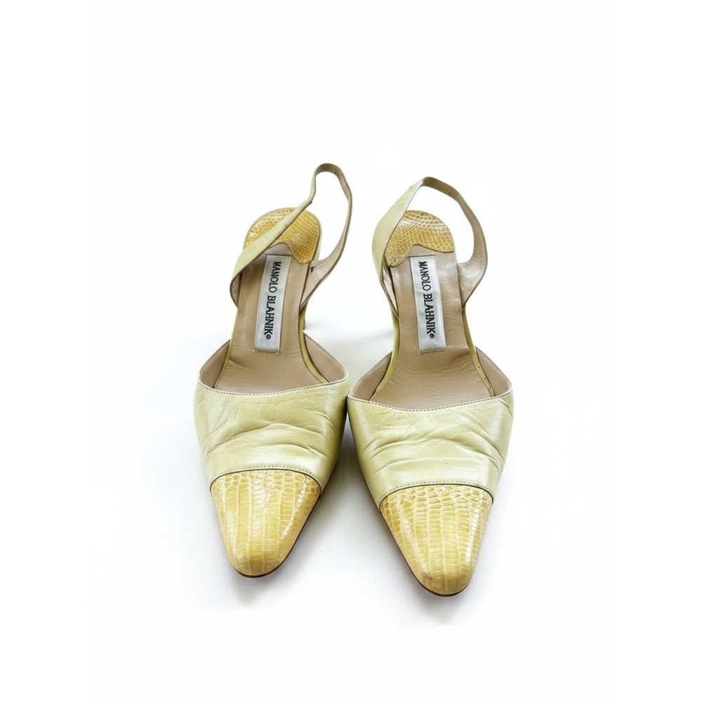 Vintage Manolo Blahnik Slingback Pumps 36 Yellow Snake Embossed Pointed Toe